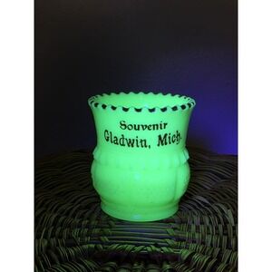 Gladwin Michigan Advertising Souvenir Custard Glass Toothpick Holder